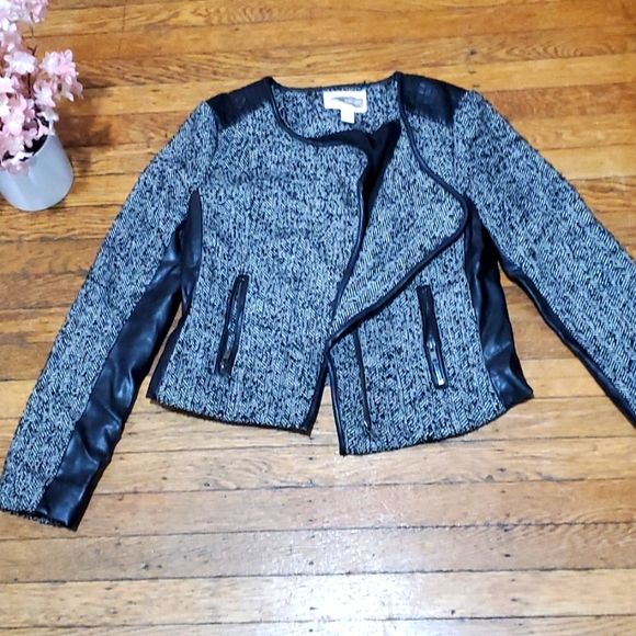 Forever 21 womens cropped twead/ faux leather jacket blazer, size XS - Picture 1 of 13
